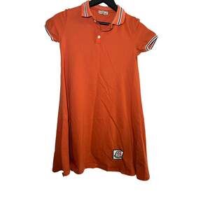 Moncler Girls 11-12 Orange Polo Dress Short Sleeve Striped Trim Logo Patch